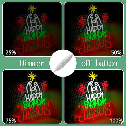 Happy Birthday Jesus Neon Sign for Christmas Decor Cross Neon Light Sign Dimmable USB Led Christian Religious Neon Wall Decor for Church Home Nativity Scene Faith-Based Holiday Gift