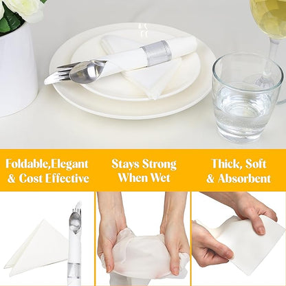 AMERICAN HOMESTEAD Paper Napkins - Green Disposable Linen-Like Dinner Napkins - Restaurant-Quality Table Serviettes for Weddings, Parties, and Events - 15.75" x 15.75" - 50 Count