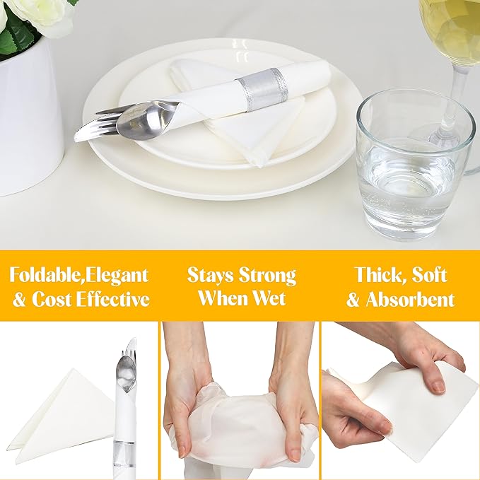 AMERICAN HOMESTEAD Paper Napkins - Silver Disposable Linen-Like Dinner Napkins - Restaurant-Quality Table Serviettes for Weddings, Parties, and Events - 15.75" x 15.75" - 50 Count