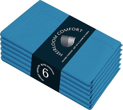 Turquoise Blue Cloth Napkins 18x18 Inches, 6 Pack - Soft, Absorbent, Reusable, Washable Cotton - Hemstitch Mitered Edges - Perfect for Summer, Beach Parties, Outdoor Dining, Events