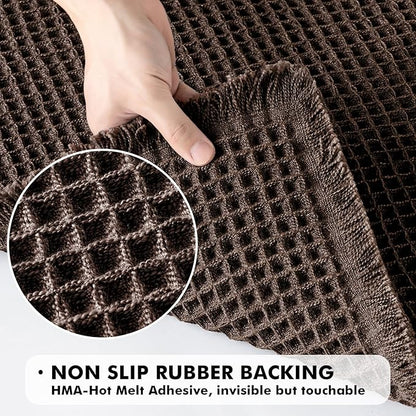 MIULEE Set of 2 Waffle Bathroom Rugs, Boho Bath Rugs Non Slip Washable, Super Absorbent Bath Mats, Ultra Soft Rubber Backed Shower Mats for Bathroom Floor, Tub and Shower, Chocolate, 18x30 Inch