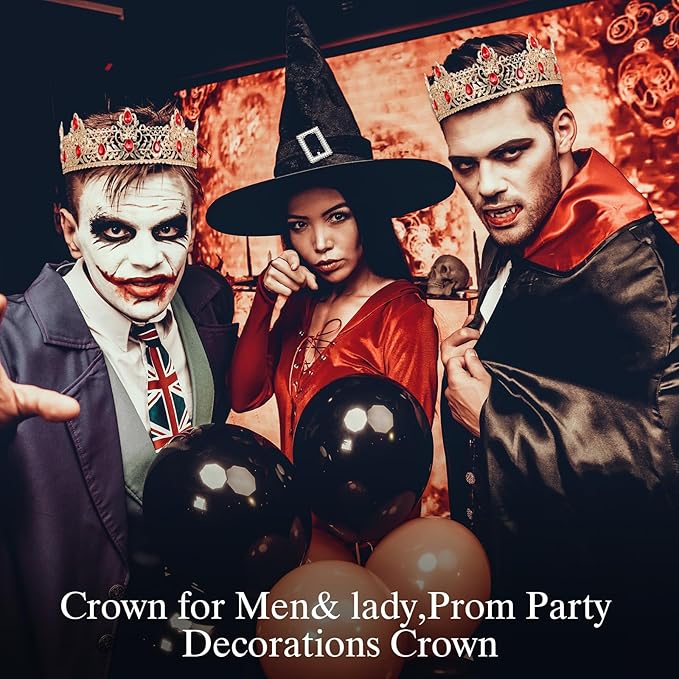 MTLEE 2 Pcs Prom King and Queen Crowns for Men Women King Queen Crowns Tiara with Rhinestone for Wedding Birthday Grad(Red Gold, Red Style)