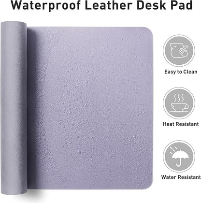 Aothia Faux Leather Desk Mat - Non-Slip PU Leather Desk Blotter, Waterproof Writing Surface, Large Desk Pad for Office & Home (Lavender, 55" x 24")