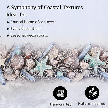 HOLIDAY TREE Handcrafted 48" Shell Coastal Christmas Garland – Beach Christmas Decor for Home, Staircase, Wall, Hallway & More | Summer Coastal Style Holiday Garland