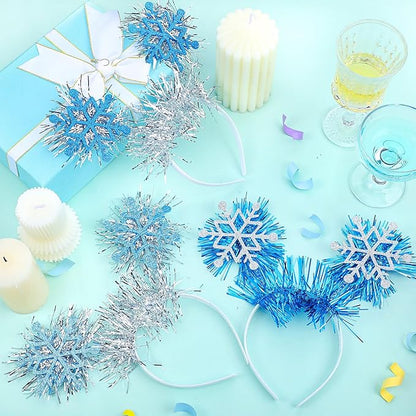 6 Pcs Winter Snowflake Party Favors Headband with Snowflake Boppers Headdresses White Blue Navy Blue Headdresses for Winter Themed Wonderland Party Supplies Holiday Supplies