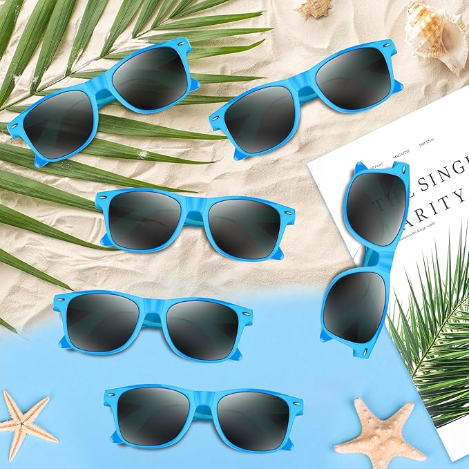 NEBURORA 6 Pack Light Blue Neon Sunglasses Bulk Retro Colorful Party Glasses for Adult Men Women Birthday Wedding Summer Beach Pool Party Supplies