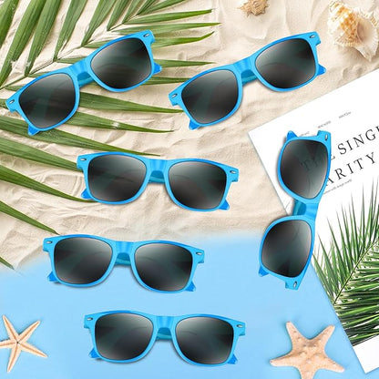 NEBURORA 12 Pack Light Blue Neon Sunglasses Bulk Retro Colorful Party Glasses for Adult Men Women Birthday Wedding Summer Beach Pool Party Supplies