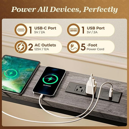 SUPERJARE 110.2 Inch Sofa Table with 2 Power Outlets and USB-C Port, 5.9 Inch Narrow Console Table with Storage, Extra-Long, for Entryway Hallway Couch Behind Sofa, Small Spaces, Grey