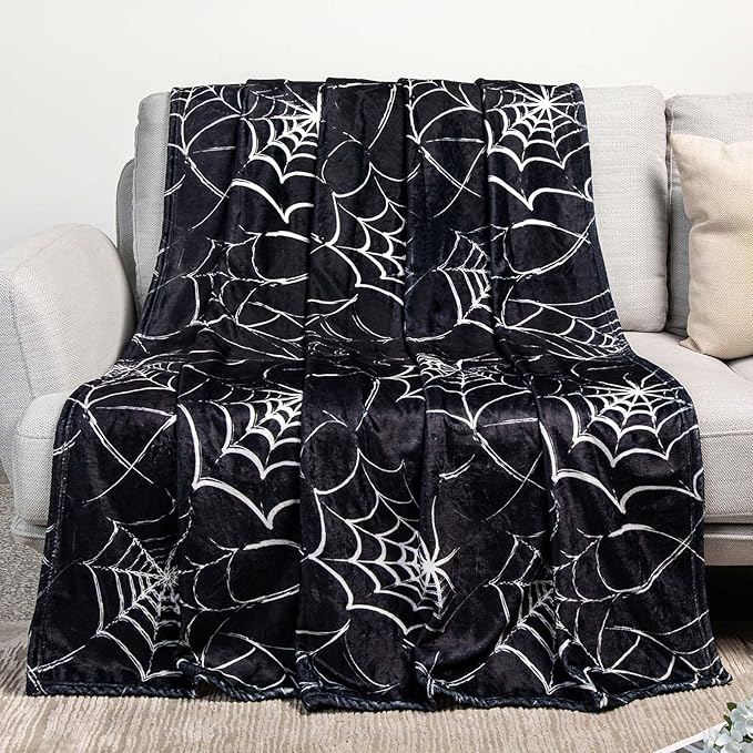 Gothic Spider Web Blanket - Perfect for Gothic Room Decor,Spooky Home Decor, Ideal Gothic Decor Accent,Black Horror Blanket, Soft Flannel for Couch, Bed, and Haunted Mansion Use (80" x 60")