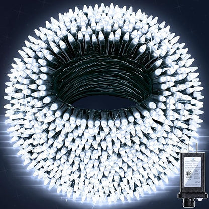 470FT 1500 LED Christmas Lights, 12 Modes Cool White Outdoor String Lights with Timer & Dimmable, Waterproof Green Wire Christmas String Lights for Indoor Xams Tree Patio Fence Party Decorations