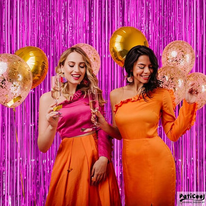 Thicken Hot Pink Streamers 4 Pack 3.2x8.2 FT, Pink Birthday Decrorations Tinsel Backdrop Curtains, Foil Fringe Photo Backdrop for Bachelorette, Graduation, Summer Hawaiian Party Decorations