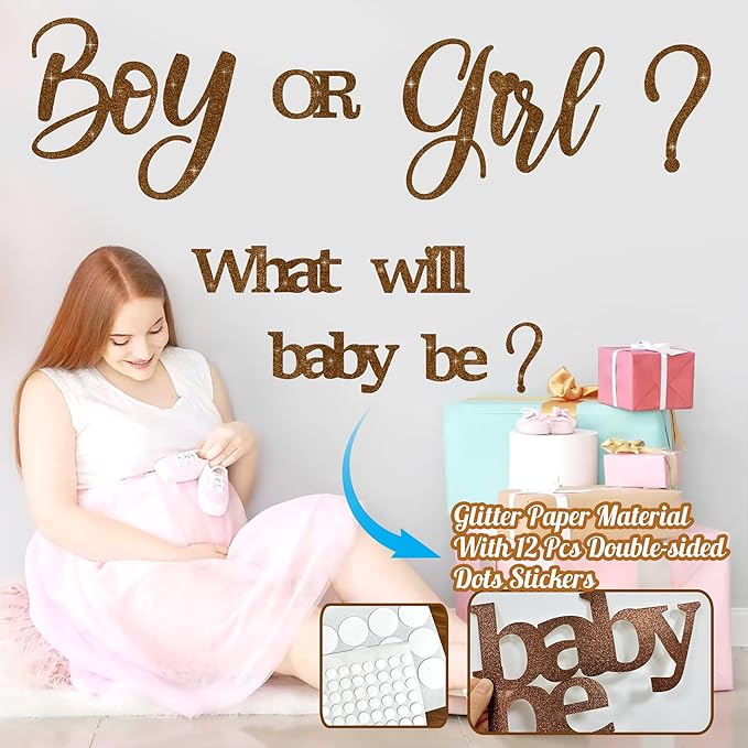Large Glitter Paper Gender Reveal Decorations Decals for Balloon Arch Boy or Girl What Will Baby Be Signs for Backdrop Baby Shower Party Supplies He or She Letters Stickers for Pregnancy Banner