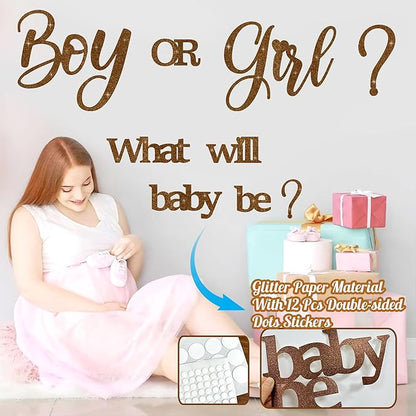 Large Glitter Paper Gender Reveal Decorations Decals for Balloon Arch Boy or Girl What Will Baby Be Signs for Backdrop Baby Shower Party Supplies He or She Letters Stickers for Pregnancy Banner
