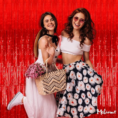 4 Pack Red Fringe Curtain Backdrop, 3.2Ft x 8.2Ft Metallic Tinsel Foil Fringe Streamers Background for Photo Booth Birthday Wedding Baby Shower Carnival Easter Mother’s Day Party Decorations