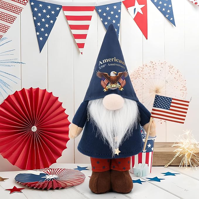 250th Anniversary America 4th of July Patriotic Gnome Plush Decoration Fourth of July Gnome Figurines for Office Home Desk Table Decor for Independence Memorial Day Labor Day