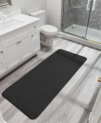 Bath Mat,Ultra Thin Bathroom Runner Rugs,Large Bath Mats for Bathroom,Quick Dry,Non-Slip,Machine Washable,Low Pile,Bath Rug,Shower Outside,Sink,Home Decor Accessories.Black,2'x5'（24x60inch）