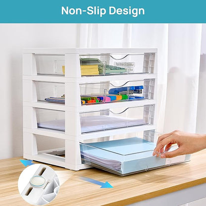 Vtopmart Clear Desk Organizer, 4-Tier Assemble Desktop File Organizer with Drawers, Office Desk Organization for Office Supplies
