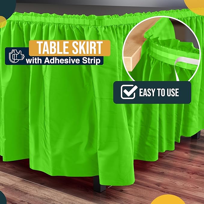 Exquisite Ruffle Table Skirt Lime Green 6 Pack 14 Ft Long Table Skirts for Rectangle Tables 6ft Plus or Round Tables Skirts with Adhesive Strip for Gender Reveal Decor & Happy Birthday Parties