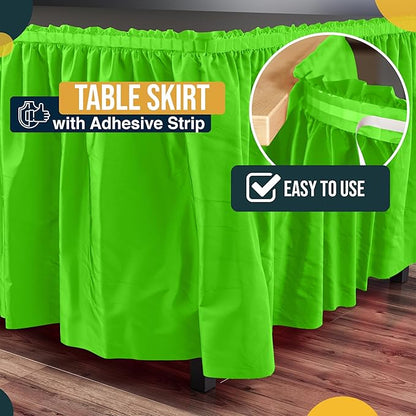 Exquisite Ruffle Table Skirt Lime Green 6 Pack 14 Ft Long Table Skirts for Rectangle Tables 6ft Plus or Round Tables Skirts with Adhesive Strip for Gender Reveal Decor & Happy Birthday Parties