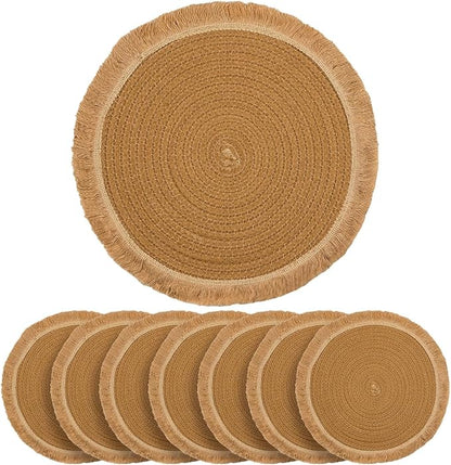 13.8 in Round Woven Placemats Set of 8, Washable Cotton Rope Place Mats for Dining Table Decor, Boho Farmhouse Rustic Table Mats Plate Chargers for Dinner Plates