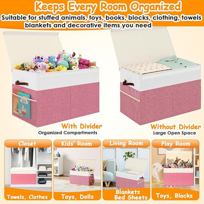 Large Toy Storage Box with Lid Upgraded Toy Storage Chest Organizer with Divider Foldable Toy Bin for Kids Boys Girls Playroom Nursery Bedroom (25"x13"x16")