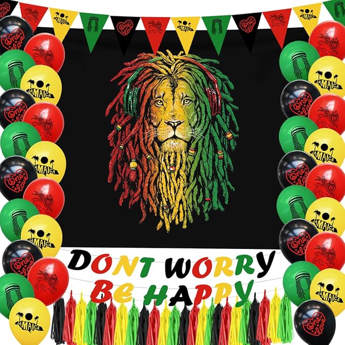 Hades Rasta Party Decorations – Reggae Themed Decor – Jamaica Balloons Garlands Backdrop Banner – Jamaican Birthday Theme Party Supplies for Adults Kids