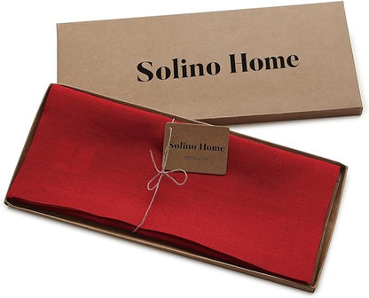 Solino Home Linen Red Table Runner 120 Inches Long - 100% Pure Linen 14 x 120 Inch Table Runner for Christmas, Holiday, Winter, New Year - Fete
