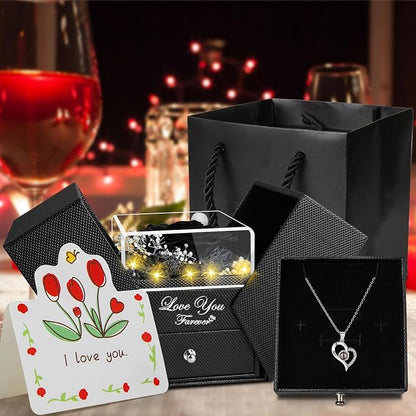 Preserved Black Real Rose -Eternal Flowers Rose Gifts for Mom Grandma Wife Girlfriend Gifts for Her Christmas Birthday Anniversary-with I Love You Necklace
