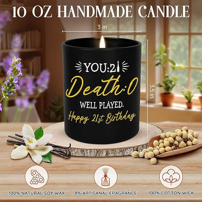 Christmas 21st Birthday Gifts for Her Him - Long Lasting Vanilla Lavender Candle 10 oz - 21st Birthday Gifts for Women Men Friend Boyfriend Girlfriend Sister, Funny Gift for 21 Year Old Female