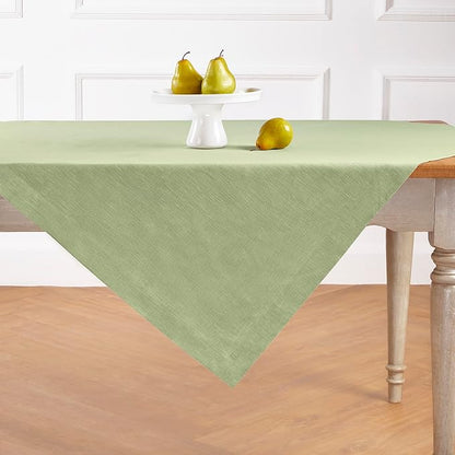 Solino Home Linen Cloth Tablecloth 52 x 52 Inch - 100% Pure Linen Chambray Olive Square Tablecloth - Athena, Machine Washable Table Throw for Fall, Autumn, Christmas, New Year