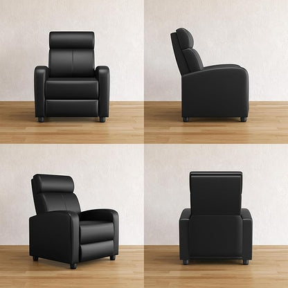 Yaheetech Living Room Chair for Adults, Adjustable Faux Leather Club Recliner Chair with Pocket Spring, Soft Foam Backrest Seat for Home/Theater/RV/Other Small Spaces, Dark Black