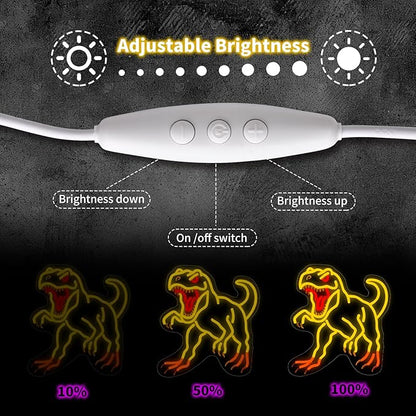 Dinosaur Neon Wall Light - Gold T-Rex LED Decor for Man Cave, Game Room, Dinosaur Party, Gifts for Men/Teens, 14.5x13.6" USB Powered