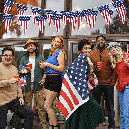 100FT 4th of July Decorations, 60Pcs Pennant Fourth of July Banner, 7.8 x 11.8 Inches Fourth of July American Flags for Outside 4th of July Accessories Independence Day Patriotic Party Parade Decor