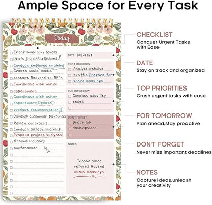 Taja To Do List Notepad - To Do List Notebook for Work with 52 Sheets, Undated Daily Planner Perfect for Daily Tasks and Goal Setting, Notepad Suitable for Office, Home & School - Cherry Orchard