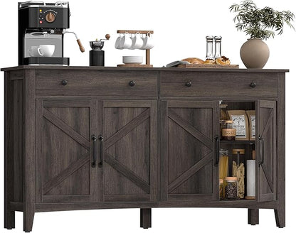 VASAGLE LIRY Collection - Buffet Cabinet, Coffee Bar Cabinet with 2 Drawers, Adjustable Shelves, Sideboard Storage with Cable Holes, Drawer Dividers, Taupe Brown UBBK381TA01S