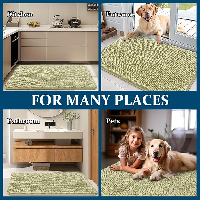 OLANLY Dog Door Mat for Muddy Paws 59x32, Absorbs Moisture and Dirt, Absorbent Non-Slip Washable Doormat, Quick Dry Chenille Mud Mat for Dogs, Entry Indoor Entryway Carpet for Inside Floor, Vanilla