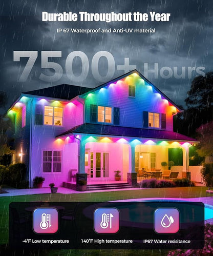 POOFZY Permanent Outdoor Lights for House,16.5ft RGB+IC Smart Outdoor Decor, 50 Scene Modes,App/Remote Control,IP67 Waterproof,for Christmas,Halloween,Daily & Holiday Party Decor,House Roof Lighting