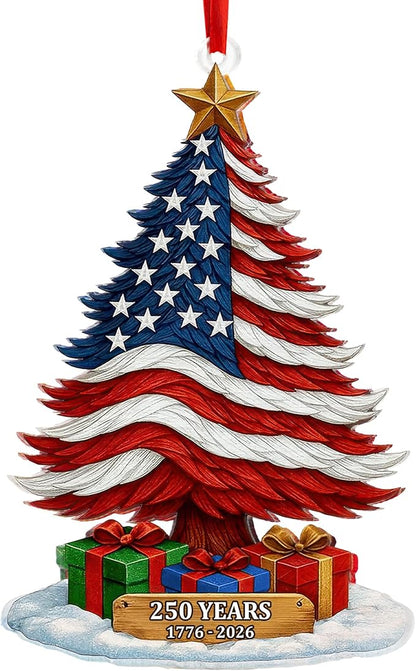 United States 250th Anniversary Ornament, 2D Acrylic 250th Anniversary USA Christmas Tree Ornament, 250 Patriotic American Flag Christmas Ornaments, Gift for US Citizens, Patriotic Collectors Decor