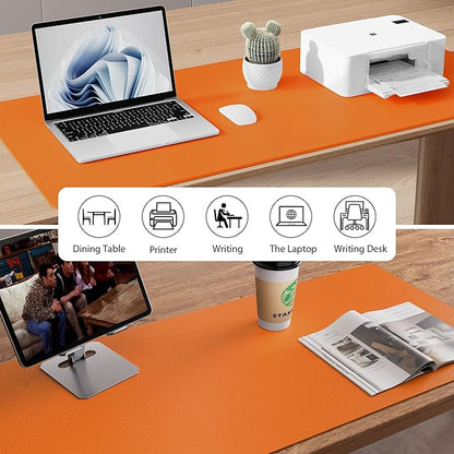 Aothia Faux Leather Desk Mat - Large Mouse Pad, Non-Slip PU Leather Blotter, Waterproof Writing Surface for Office and Home (Orange, 55" x 17")