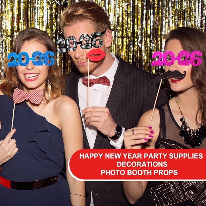 2026 Glasses Bulk - 24PCS, New Years Eve Party Favors Supplies Decorations, NYE 2026 Plastic Glasses Eyewear, Happy New Year Photo Booth Props, Class of 2026 Graduation Party Accessories