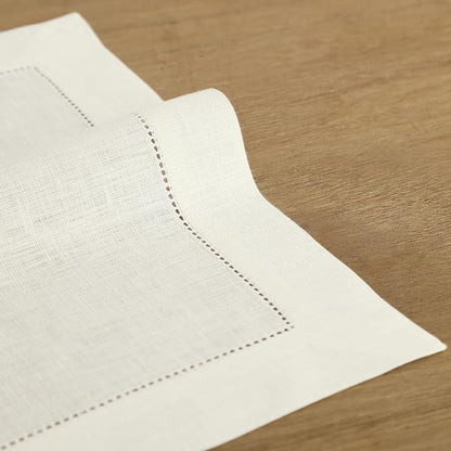 Solino Home Square Placemats Set of 4-100% Pure Linen Ivory Cloth Placemats 14 x 14 Inch - Classic Hemstitch, Machine Washable Place Mats for Fall, Autumn, Holiday, Christmas, New Year