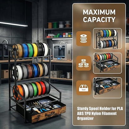3D Printer Filament Storage Rack with Fabric Drawer,Dust Proof & Sturdy Metal 3D Printing Accessory for Organized Workspace Sturdy Spool Holder for PLA ABS TPU Nylon Filament Organizer
