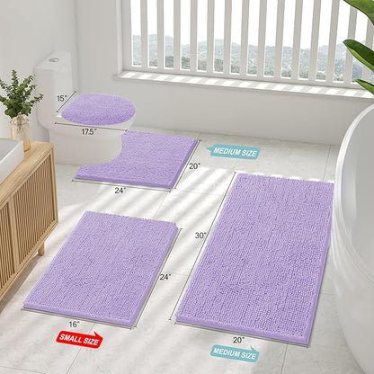 Smiry Luxury Chenille Bathroom Rugs 40x32, Extra Soft and Absorbent Shaggy Bath Mat, Machine Washable, Non-Slip Plush Carpet Runner for Tub, Shower, and Floor, Home Decor Accessories, Purple