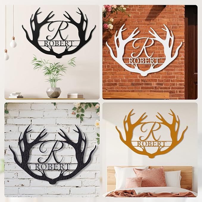 Custom Metal Sign Deer Antler - Personalized Last Name Sign, Deer Family Name Sign, Monogram Letter Sign, Rustic Wall Art Couple Gift for Wedding, Anniversary, Housewarming Birthday Home Décor