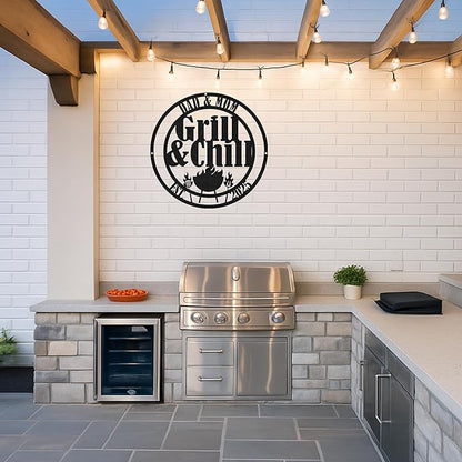 Custom Outdoor Cooking Metal Sign, Personalized BBQ Grill Name Cut Wall Decor for Patio, Rustic Backyard Kitchen Gift