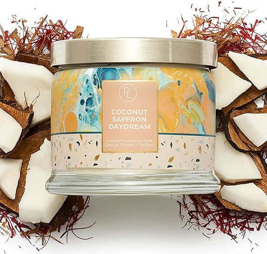 PartyLite 3-Wick Jar Candle, Highly Fragranced Clean Burning Glass Candle, 25-45 Hours Burn Time (Coconut Saffron Daydream)