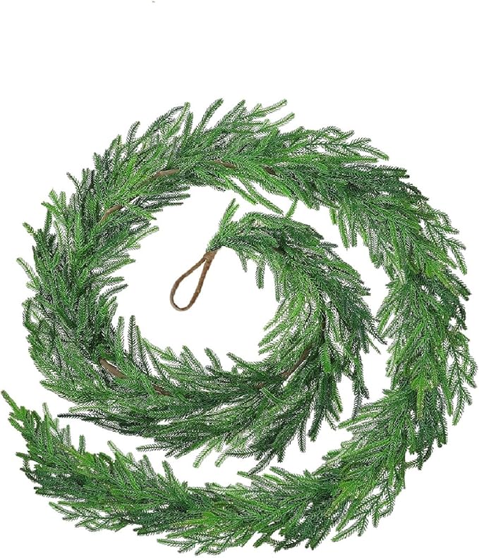 25ft Christmas Real Touch Norfolk Pine Garland Table Garland, Artificial Faux Greenery Garlands for Mantle Indoor Home Decor Xmas Holiday Seasonal