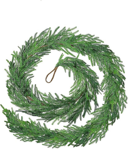 25ft Christmas Real Touch Norfolk Pine Garland Table Garland, Artificial Faux Greenery Garlands for Mantle Indoor Home Decor Xmas Holiday Seasonal