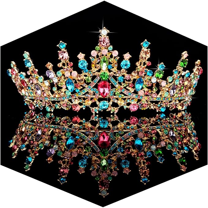 TOBATOBA Tiaras for Women, Multicolor Tiara Gold Crowns for Women, Wedding Tiara for Bride Queen Crown, Royal Princess Quinceanera Headpieces for Birthday Prom Pageant Halloween Cosplay Accessories