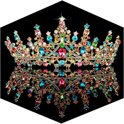 TOBATOBA Tiaras for Women, Multicolor Tiara Gold Crowns for Women, Wedding Tiara for Bride Queen Crown, Royal Princess Quinceanera Headpieces for Birthday Prom Pageant Halloween Cosplay Accessories